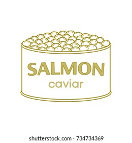 Vector illustration of salmon caviar in tin can. Monochrome