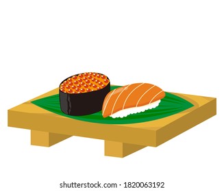 
Vector illustration of salmon roe warship and salmon nigiri sushi . Battle Ship Roll