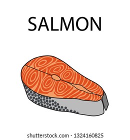 Vector illustration of salmon in simple modern style. Picture for food, diet, cooking or biological concept. Ingredient of KETO diet