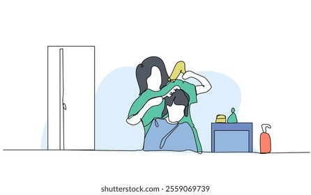 Vector illustration of salon hair styling. Modern flat in continuous line style.