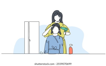 Vector illustration of salon hair styling. Modern flat in continuous line style.