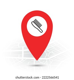 Vector illustration of Saloon location. Simple icon in red color on White background.