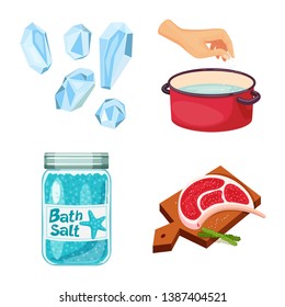Vector illustration of salt  and food logo. Set of salt  and mineral  stock symbol for web.