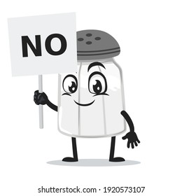 vector illustration of salt shaker mascot or character holding sign says no