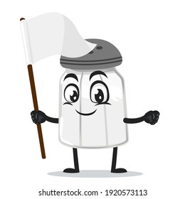 vector illustration of salt shaker mascot or character holding blank white banner