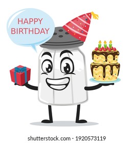 vector illustration of salt shaker mascot or character celebrate birthday party