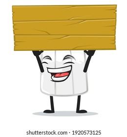 vector illustration of salt shaker mascot or character holding blank wooden