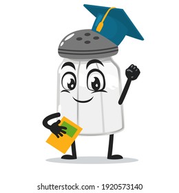 vector illustration of salt shaker mascot or character graduation hat and holding book