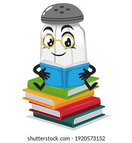 vector illustration of salt shaker mascot or character reading book