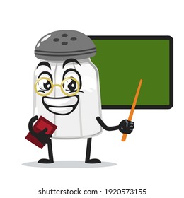 vector illustration of salt shaker mascot or character teaching in front of blackboard