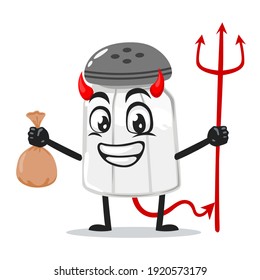 vector illustration of salt shaker mascot or character Wearing devil costume and holding trident