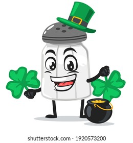 vector illustration of salt shaker mascot or character wearing shamrock hat