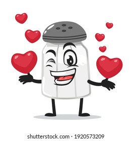 ilustración vectorial de mascota o personaje de salero shaker traer símbolos de amor