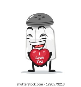 vector illustration of salt shaker mascot or character give love symbol and says i love you