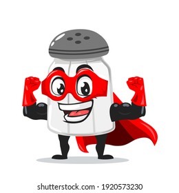 vector illustration of salt shaker mascot or character wearing super hero costume