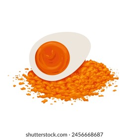 Vector illustration, salted egg and salted egg yolk powder, isolated on white background.