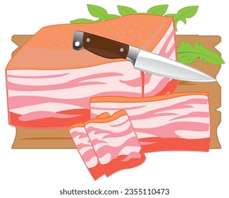 Vector illustration of the salty piece of the fat to pigs and seasoning