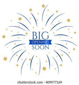 Vector illustration salute and big opening. blue fireworks the opening of business