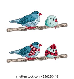 vector illustration of the same birds warm dressed and undressed. EPS