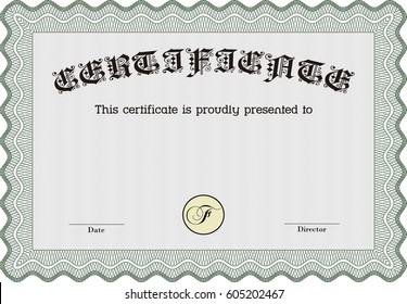 Vector illustration of Sample Certificate. Frame certificate template Vector. With linear background. Modern design. Green color.
