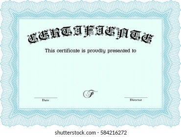 Ilustración vectorial de la plantilla de certificado de ejemplo en azul