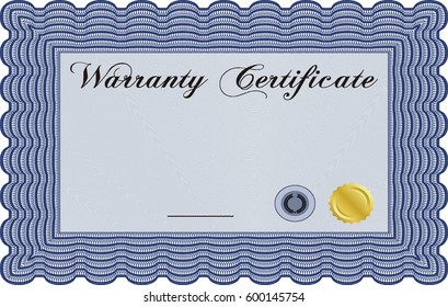 Vector illustration of "Sample Warranty certificate template. Very Detailed. With background. Complex frame design. 
"

