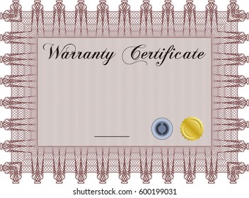 Vector illustration of Sample Warranty certificate template. Very Detailed. Complex frame and background. 
