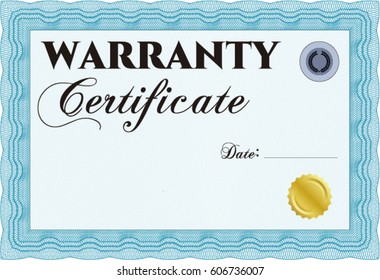 Ilustración vectorial del certificado de garantía de ejemplo en color azul
