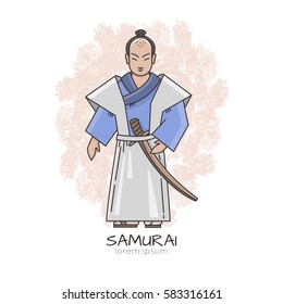Vector illustration of samurai .   All objects are conveniently grouped and easily editable