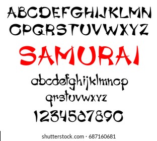 Vector illustration of samurai black and red colored font.