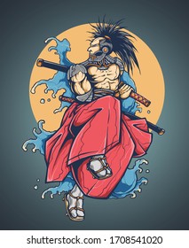 Vector illustration of samurai cyborg