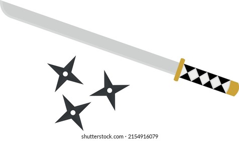Vector illustration of a samurai katana and some ninja stars