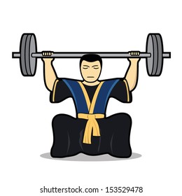 vector illustration of samurai lifting weights