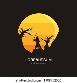vector illustration of samurai logo design, samurai silhouette