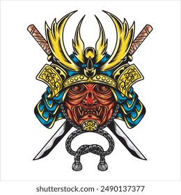 Vector Illustration of Samurai Mask Available for Tshirt Design