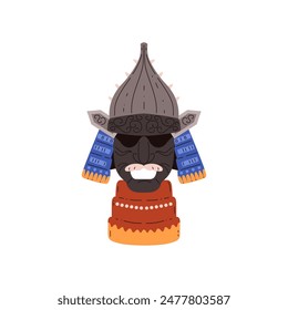 Ilustración vectorial de una máscara de samurái: Un dibujo detallado de un casco militar tradicional con púas y decoraciones tradicionales, ideal para el Diseño gráfico.