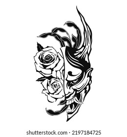 vector illustration of a samurai with a rose