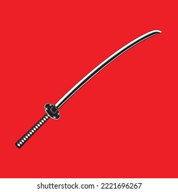 Vector illustration of a samurai sword on a red isolated background