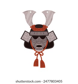 Vector illustration of the samurai war: a detailed mask of an elderly intimidating man, helmet design and traditional armor elements. Perfect for martial arts