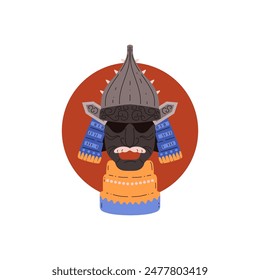 Vector illustration of a samurai warrior: a detailed mask of a man with a helmet and traditional armor elements. Perfect as a logo or badge for martial arts.