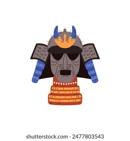 Vector illustration of a samurai warrior: detailed mask with deep wrinkles, helmet design and traditional armor elements. Perfect as a logo or badge for martial arts.