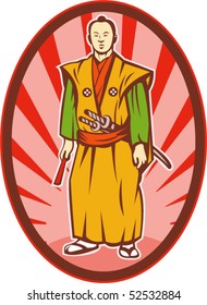 vector illustration of a Samurai warrior with katana sword and fan