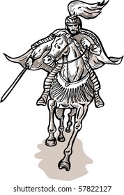 vector illustration of a Samurai warrior on horse with sword