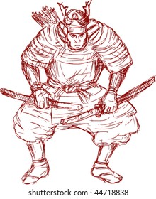 vector illustration of a samurai warrior with sword in fighting stance