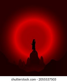 vector illustration of a samurai who is alone in the mountains, can be used for screen printing t-shirts, wall displays, stickers


