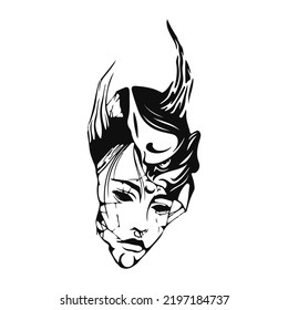 vector illustration of a samurai with a woman