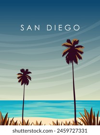 Vector illustration. San Diego. Poster, banner, postcard, cover. Modern design. Tourism.