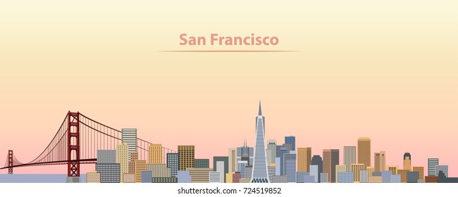 vector illustration of San Francisco city skyline at sunrise