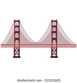 Vector illustration San Francisco Golden Gate bridge symbol isolated on white background. US landmark. United States of America. Side view. Flat style illustration