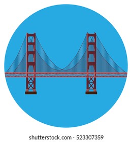 Vector illustration San Francisco Golden Gate bridge symbol isolated on white background. US landmark. United States of America. Side view. Flat style illustration